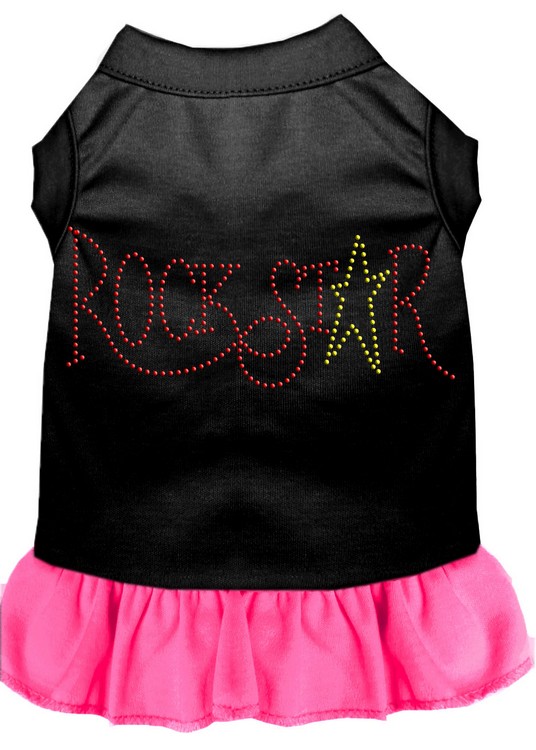 Rhinestone RockStar Dress Black with Bright Pink Med